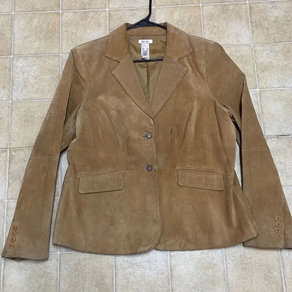 VTG, Liz & Co Tan 💯% Suede Women's Blazer Jacket Size XL US